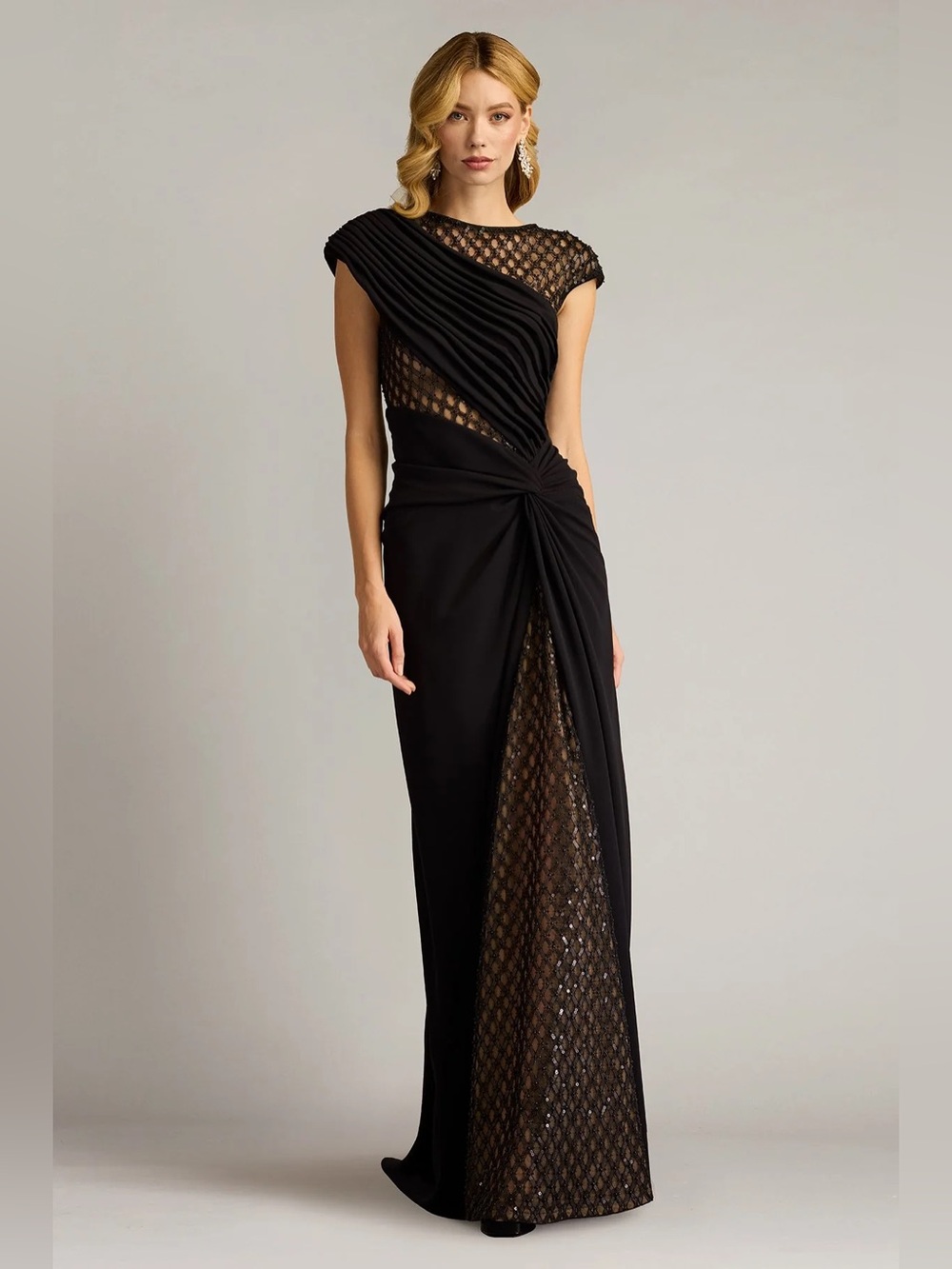 TADASHI SHOJI Jetta Illusion Black Gown L